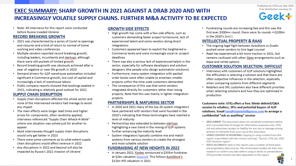 Market Report: Goods-to-Person Ecommerce Fulfilment Robotics 2022 - STIQ Ltd (t/a Styleintelligence)