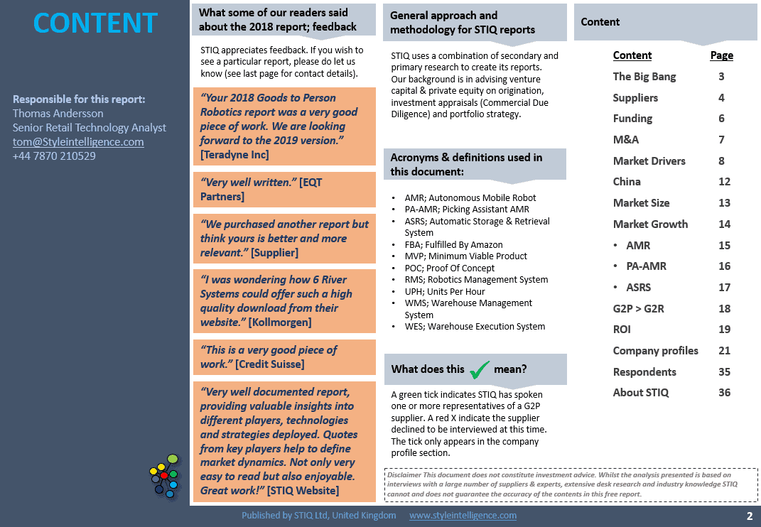 Market Report: Goods-to-Person Ecommerce Fulfilment Robotics 2019 - STIQ Ltd (t/a Styleintelligence)